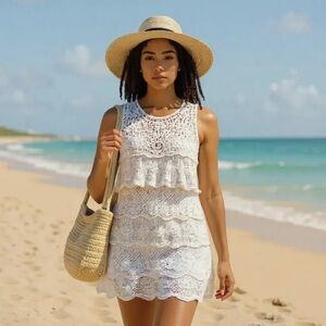 AMERICAN EAGLE OUTFITTERS Crochet Dress Cover Up Boho Beachy Feminine Ivory M